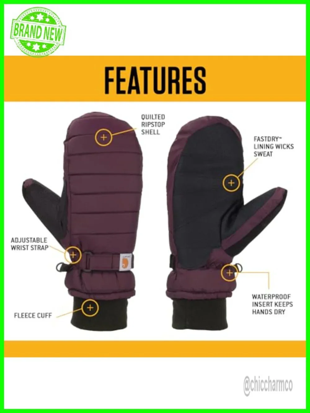Waterproof Insulated Quilted Knit Cuff Mitten with Nose Wipe